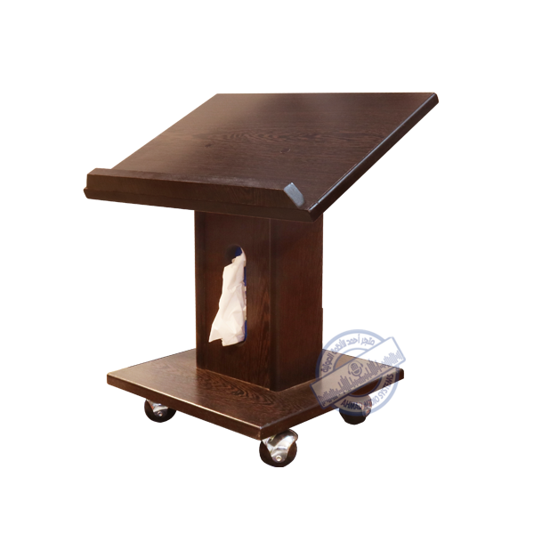  Ground wooden Quran holder M36 حامل مصحف خشبي أرضي بعجلات مع درج المنديل صناعة وطنية لون عودي ارتفاع  30سم مناسب للقراءة اثناء الجلوس على الأرض